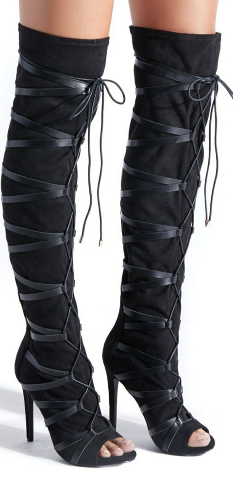 Open Toe Knee High Boots